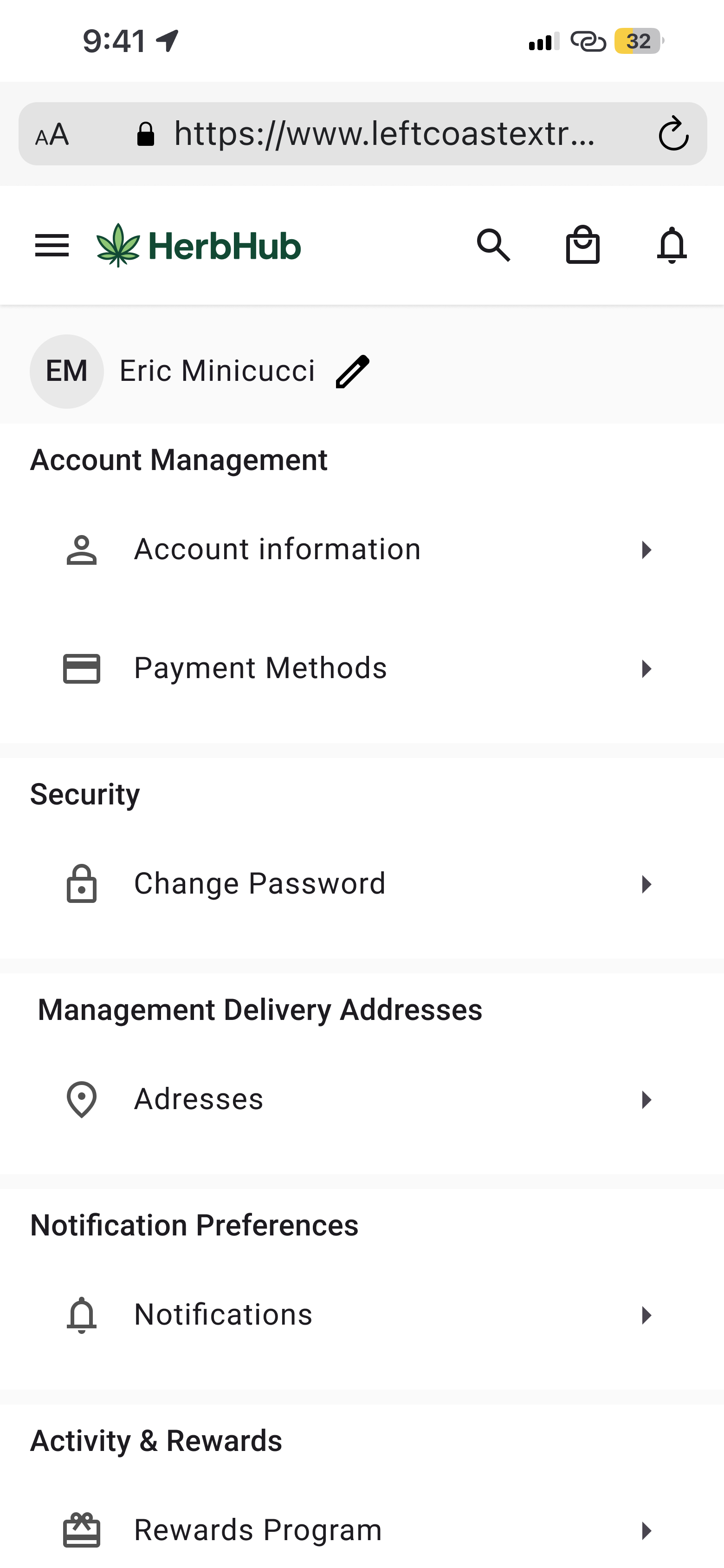 Menu logged user