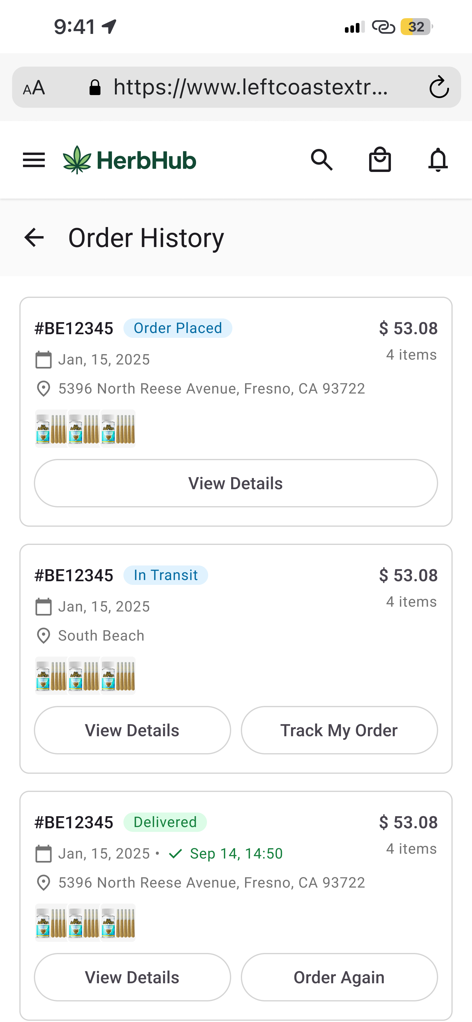 Order history